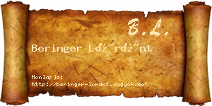 Beringer Lóránt névjegykártya